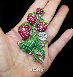 TRIFARI'Alfred Philippe' Enamel and Rhinestone'Strawberries' Clip/Pin