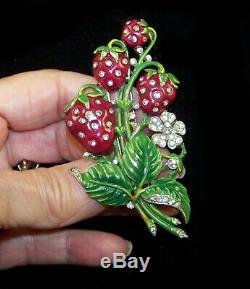 TRIFARI'Alfred Philippe' Enamel and Rhinestone'Strawberries' Clip/Pin