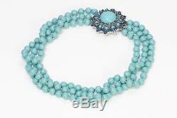 TRIFARI Alfred Philippe Faux Turquoise Beads 3 Strand Brooch Necklace
