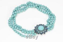 TRIFARI Alfred Philippe Faux Turquoise Beads 3 Strand Brooch Necklace