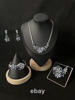 TRIFARI Alfred Philippe Five-Petal Flower Parure Silver Blue PAT PEND Book Set