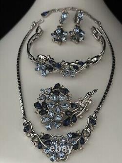 TRIFARI Alfred Philippe Five-Petal Flower Parure Silver Blue PAT PEND Book Set