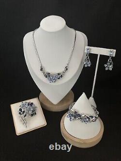 TRIFARI Alfred Philippe Five-Petal Flower Parure Silver Blue PAT PEND Book Set