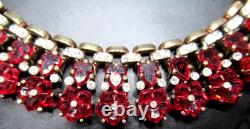 TRIFARI Alfred Philippe Fleur De Paris Red Glass Flower Grande Parure Set RARE