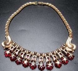 TRIFARI Alfred Philippe Fleur De Paris Red Glass Flower Grande Parure Set RARE