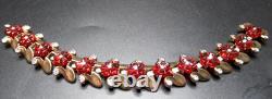 TRIFARI Alfred Philippe Fleur De Paris Red Glass Flower Grande Parure Set RARE