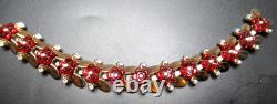 TRIFARI Alfred Philippe Fleur De Paris Red Glass Flower Grande Parure Set RARE