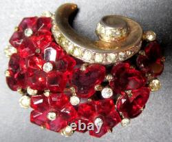 TRIFARI Alfred Philippe Fleur De Paris Red Glass Flower Grande Parure Set RARE