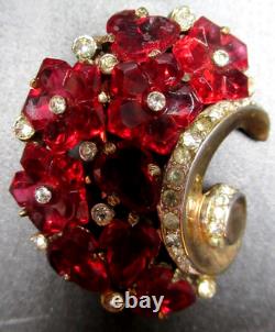 TRIFARI Alfred Philippe Fleur De Paris Red Glass Flower Grande Parure Set RARE