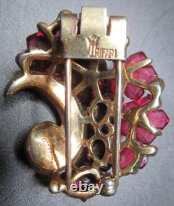 TRIFARI Alfred Philippe Fleur De Paris Red Glass Flower Grande Parure Set RARE