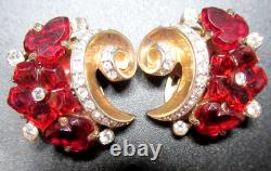 TRIFARI Alfred Philippe Fleur De Paris Red Glass Flower Grande Parure Set RARE