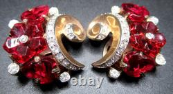 TRIFARI Alfred Philippe Fleur De Paris Red Glass Flower Grande Parure Set RARE