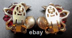 TRIFARI Alfred Philippe Fleur De Paris Red Glass Flower Grande Parure Set RARE
