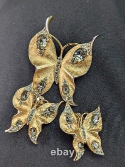 TRIFARI Alfred Philippe Gold & Diamante Large Butterfly Pin & Clip Earrings