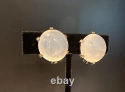 TRIFARI Alfred Philippe Gold JELLY BELLY Button Round Clip Earrings Moonstone