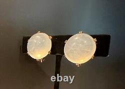 TRIFARI Alfred Philippe Gold JELLY BELLY Button Round Clip Earrings Moonstone