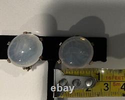 TRIFARI Alfred Philippe Gold JELLY BELLY Button Round Clip Earrings Moonstone