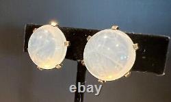 TRIFARI Alfred Philippe Gold JELLY BELLY Button Round Clip Earrings Moonstone