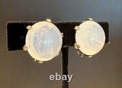 TRIFARI Alfred Philippe Gold JELLY BELLY Button Round Clip Earrings Moonstone