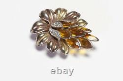 TRIFARI Alfred Philippe Gold Plated Yellow Crystal Flower Pin Brooch