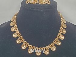 TRIFARI Alfred Philippe Gold Tone Pear Rhinestone Set Necklace & Clip Earrings