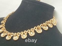 TRIFARI Alfred Philippe Gold Tone Pear Rhinestone Set Necklace & Clip Earrings