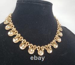 TRIFARI Alfred Philippe Gold Tone Pear Rhinestone Set Necklace & Clip Earrings
