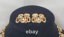 TRIFARI Alfred Philippe Gold Tone Pear Rhinestone Set Necklace & Clip Earrings
