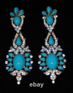 TRIFARI Alfred Philippe JEWELS of INDIA Turquoise Pavé Set Rhinestone Earrings