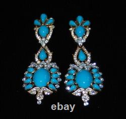 TRIFARI Alfred Philippe JEWELS of INDIA Turquoise Pavé Set Rhinestone Earrings