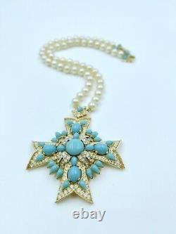 TRIFARI Alfred Philippe Jewels of India Turquoise Pearl Cross Pendant Necklace