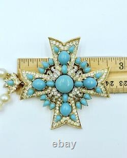 TRIFARI Alfred Philippe Jewels of India Turquoise Pearl Cross Pendant Necklace