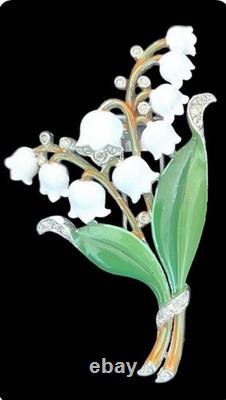 TRIFARI Alfred Philippe Lily of the Valley Enamel Rhinestone Vintage Fur Clip