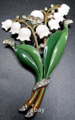 TRIFARI Alfred Philippe Lily of the Valley Enamel Rhinestone Vintage Fur Clip