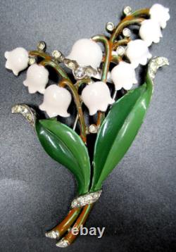 TRIFARI Alfred Philippe Lily of the Valley Enamel Rhinestone Vintage Fur Clip