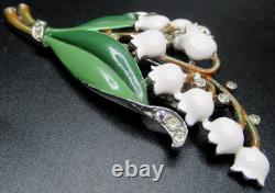 TRIFARI Alfred Philippe Lily of the Valley Enamel Rhinestone Vintage Fur Clip