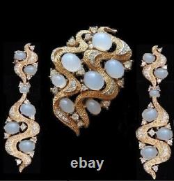 TRIFARI Alfred Philippe'Ondine' Under the Sea Moonstone Clip Earrings and Pin