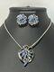 TRIFARI Alfred Philippe Parure Necklace Earrings Blue Marquise Floral Set