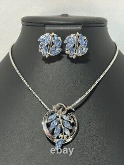 TRIFARI Alfred Philippe Parure Necklace Earrings Blue Marquise Floral Set