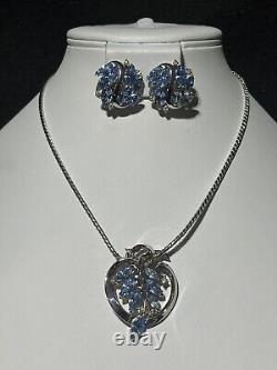 TRIFARI Alfred Philippe Parure Necklace Earrings Blue Marquise Floral Set