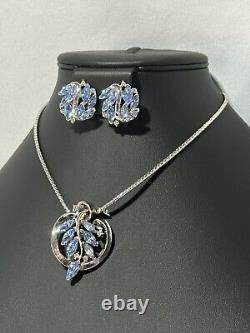 TRIFARI Alfred Philippe Parure Necklace Earrings Blue Marquise Floral Set