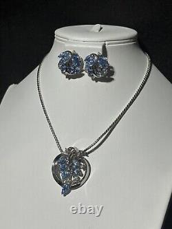 TRIFARI Alfred Philippe Parure Necklace Earrings Blue Marquise Floral Set