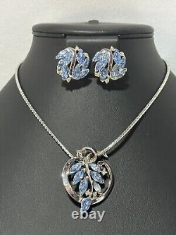 TRIFARI Alfred Philippe Parure Necklace Earrings Blue Marquise Floral Set