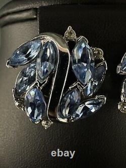 TRIFARI Alfred Philippe Parure Necklace Earrings Blue Marquise Floral Set