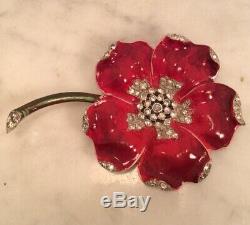 TRIFARI Alfred Philippe Pave Red Enamel Flower Clip Pin