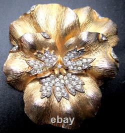 TRIFARI Alfred Philippe Rhinestone Golden Pansy Flower Vintage Pin Brooch