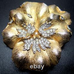 TRIFARI Alfred Philippe Rhinestone Golden Pansy Flower Vintage Pin Brooch