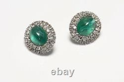TRIFARI Alfred Philippe Rhodium Plated Green Cabochon Glass Crystal Earrings