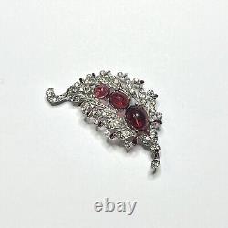 TRIFARI Alfred Philippe Rhodium Plated Red Faceted & Clear Pave' Stone Fur Clip