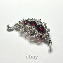 TRIFARI Alfred Philippe Rhodium Plated Red Faceted & Clear Pave' Stone Fur Clip